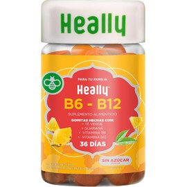 Gomitas con Vitamina B12 y B6 Té Verde y Guaraná HEALLY 72 Gomitas, Sin Azúcar, Energía y Metabolismo, Natural, Vegano, Sabor Piña
