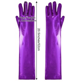 Lystaii Long Shiny Metallic Spandex Glove Elbow Length Opera Gloves 20s Party Cosplay (Purple)