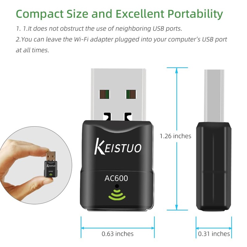 KEISTUO AC600 WiFi Adapter for Desktop PC Laptop - Wireless