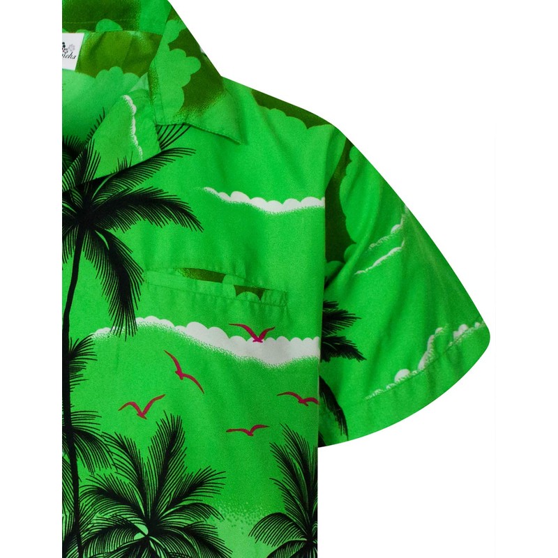 KING KAMEHA Funky Hawaiian Shirt, Shortsleeve, Beach, Green, S