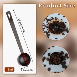 4.7in Black Long Handle Metal Measure Spoon Coffee Scoop 1 Tablespoon 18/8 Stainless Steel Measuring Scooper 1 tbsp Coffee Scooper for Ground Coffee Bean Espresso Milk Tea Sugar(15 ml)