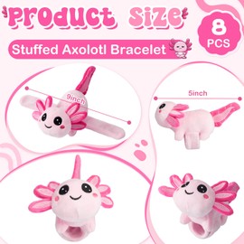 Deekin 8 Pcs 9 Inch Stuffed Axolotl Slap Bracelets Plush Axolotl Slap Band Cute Snap Bracelet Jungle Themed Axolotl Huggers for Party Birthday Favor