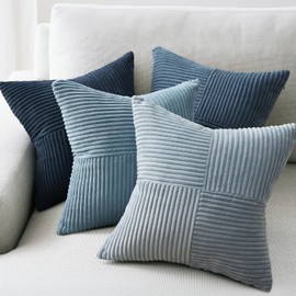 Topfinel NavyBlue Decorative Throw Pillow Covers,20x20 Pillow Covers Set of 4 with Striped Corduroy,Boho Soft Accent Cushion Covers for Couch,Bed,Living Room Home Decor