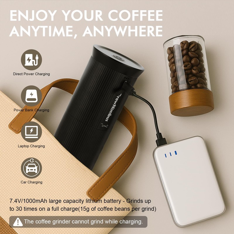 Portable Electric Coffee Grinder – Rechargeable Coffee Bean Grinder with