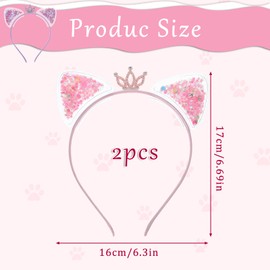 2 Pcs Cat Ears Headband, Glitter Cat Ears Sequin Headbands, Cute Cat Ears Hair Accessories for Girls Daily Wear or Party Decorations