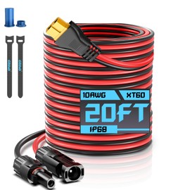 10AWG 20FT XT60 Solar Charging Cable, GIBBAB Solar Panel Connector to XT60 Extension Charge Adapter Cable with Caps & Wire Ties for LiFePO4 Battery RV Portable Power Station Ecoflow Generator