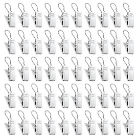ALLisWE 50PCS Curtain Clips with Hooks, Small Heavy-Duty Hook Clip Set, Stainless Steel Curtain Clips Light Hangers Wire Holders for Home Decorations Bathroom Shower Curtain Photo Decors (Silver)