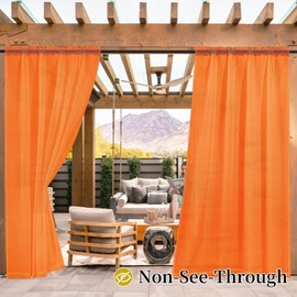 Laseniewa 2 Panels Outdoor Sheer Curtains for Patio, Non-See-Through Orange Privacy Curtains for Patio Waterproof, Indoor Outdoor Drapes for Gazebo Pergola Balcony Pool Spa, 52 x 84 inch