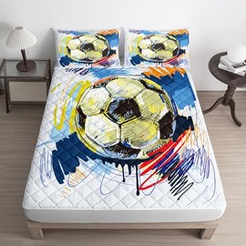 BSNTHO Football Waterproof Mattress Pads Set Graffiti Football Printed Twin Size Bedding,Super Soft Breathable Waterproof Mattress Pad Cover Deep Pocket Fits Up to 16" Mattress 3 Piece