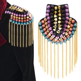 PandaHall Epaulettes with Tassel Rhinestone Studs, gold