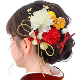 JZOON F2010 Coming-of-Age Ceremony, Hair Ornament, Hair Accessories, Ping-pong Mom, Gardenia, Gardenia, Gold Leaf Ribbon, Cute, Handmade Yukata, Hakama, Kimono, Kimono, Kimono, Kimono, Kimono,