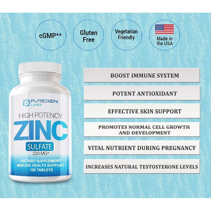 Purgen Labs Zinc Sulfate 220mg 100 Tablets