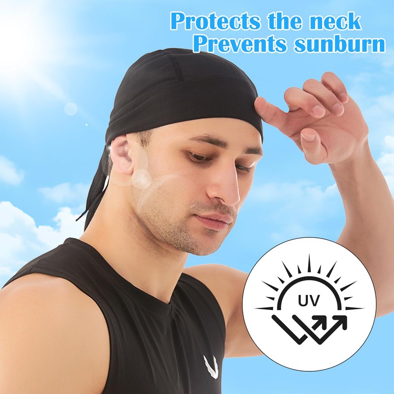 TNSLAND Pack of 2 Sports Bandana Cap, Quick-Drying, Durag Men's