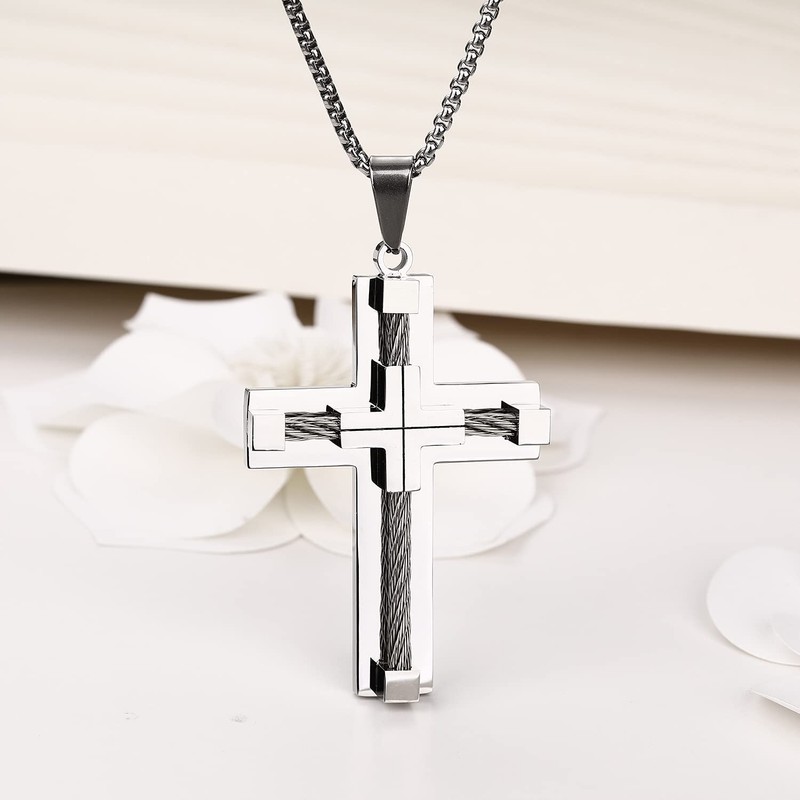 Yonhon Cross Necklace for Men Stainless Steel