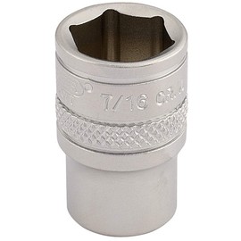 Draper 16525 1/4" Square Drive Micro Satin Chrome Imperial Socket, 7/16" Size , Blue