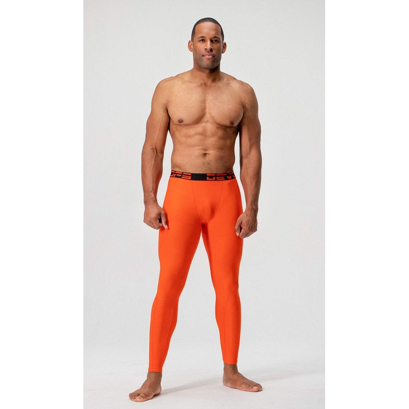 DEVOPS 2 Pack Men's Compression Pants Athletic Leggings (Medium, Black/Orange)