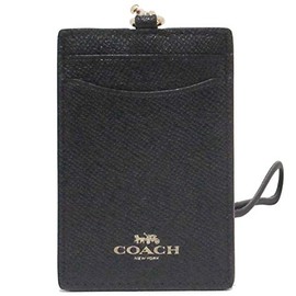Coach F57311 IMBLK Card Case, COACH Outlet Cross Grain Leather Lanyard ID Case