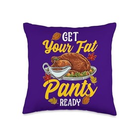 Turkey Tryptophan Pumpkin Cranberry Stuffing Lover Funny Thanksgiving Dinner Get Your Fat Pants Ready Lazy Yams Throw Pillow, 16x16, Multicolor
