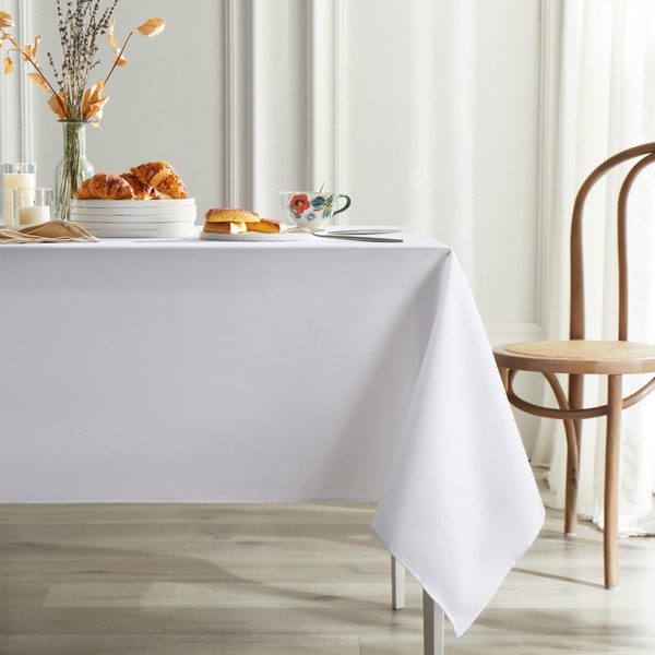 Mysky Home White Table Cloth 60x102 Inch Rectangle Tablecloth for