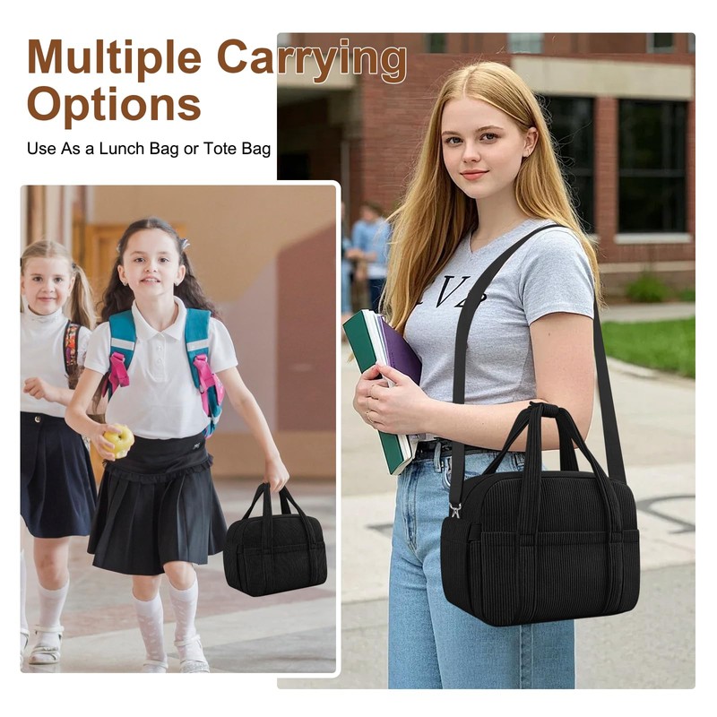 KUBYA Corduroy Lunch Box Lunch Bag for Women Men, Cute