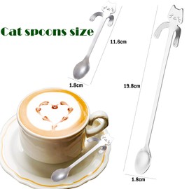 Cat Spoon Coffee Tea Spoon Set, ESRISE Stainless Steel Hanging Cup Teaspoons Demitasse Mini Long Cute Kitten Stirring Spoon for Dessert Drink Mixing Milkshake (Silver S-L)