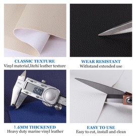 1.6mm Thick Vinyl Marine Fabric,Heavy Duty Faux Leather Fabric,Soft,Waterproof,Durable Synthetic Leather for DIY Crafts,Chair,Upholstery (Black, 24"x54")