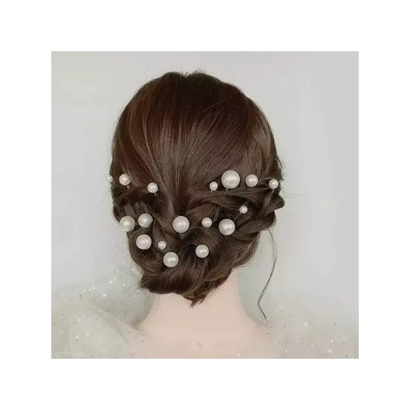 U 자형 핀 금속 머리핀 시뮬레이션 진주 신부 머리 장식