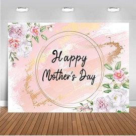 CHAIYA 10x8FT Happy Mother's Day Backdrop Pink Flower Background Mother Festival Party Decoration Banner CY-154