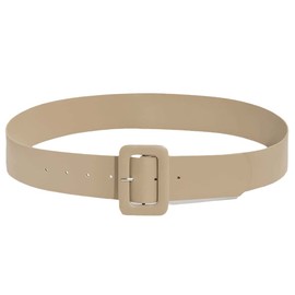 Cinturón de piel sintética suave, colores dulces, cuadrado, hebilla ancha para cinturón de estudiante, Caqui, Large