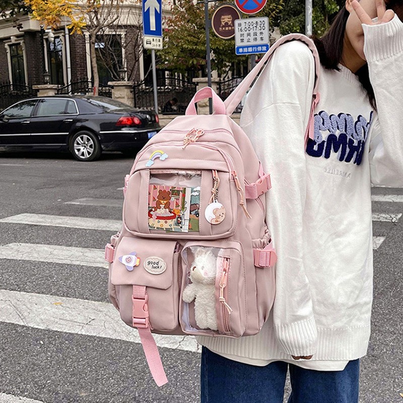 Kawaii Backpack Large Capacity Cute Bear Accessories Backpack for School