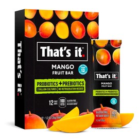 That’s it. (12 Pack Mango) Probiotic Fruit Bar Immunity Booster & Support Active Cultures to Promote Healthy Gut & Digestion 100% All Natural 2 Ingredients Whole 30 Compliant, Paleo, Allergen Friendly