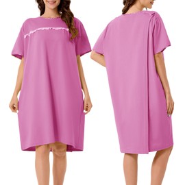 voeeron Hospital Gowns for Women Soft Short Sleeve Patient Gown Open Back Snap Adaptive Clothes with Pockets (Pink,L)