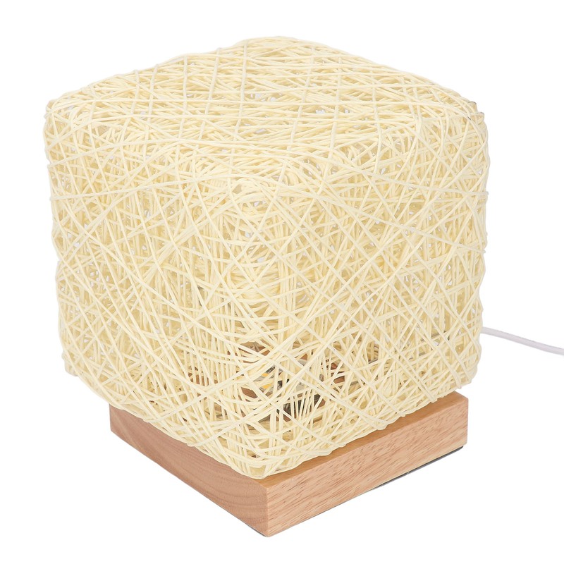 Rattan Table Lamp with LED Bulb USB Powered Decorative Hand