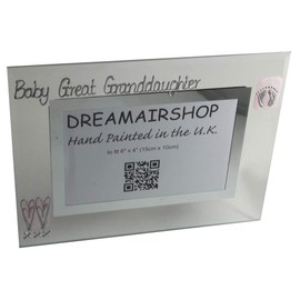 Baby Great Granddaughter Gift Photo Frame: Landscape (Pink Heart/Feet)