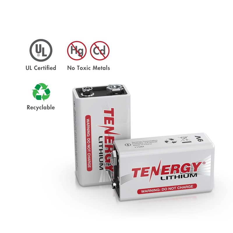 Tenergy 9V Lithium Batteries, 1200mah Non-Rechargeable Batteries, 10 Years Shelf