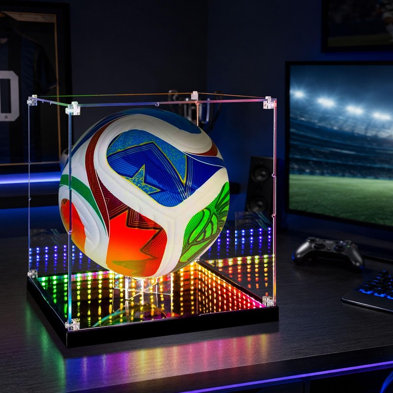 DORYBEN Soccer Display Case with RGB Light & Infinity Mirror