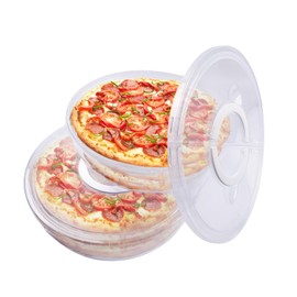 FMOACEN 2PCS 11.5 Inch Clear Pie Containers With Lids and Handle Round Pie Carrier Reusable 2 Compartments Pizza box Leftover Pizza Keeper for Food Cake Cheesecake Tortilla Pastry