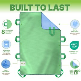 Absorbent Positioning Bed Pads for Elderly with 8 Handles 34"x52"- Washable Waterproof Incontinence Draw Sheets - Reusable Bed Mobility Under Pads for Seniors Disabled & Bedridden Patients-Fast-Drying