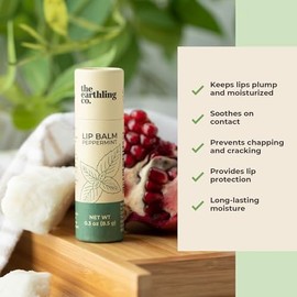 The Earthling Co.- Bálsamo labial - Natural, orgánico, cuidado de labios con menta - Sin color, sin abejas, tratamiento hidratante en barra con