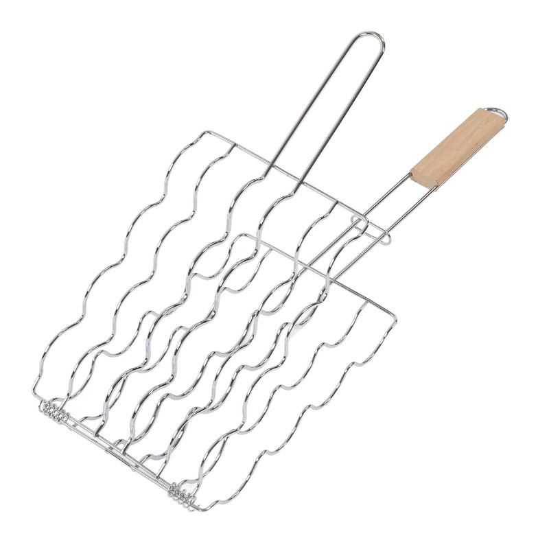 Corn Grilling Basket Stainless Steel Beech Wood Handle Even Heat