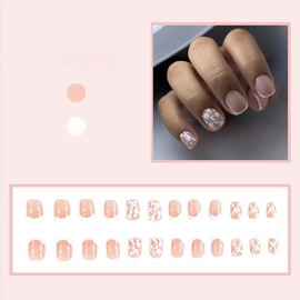 White French Tip Press on Nails Short NEWSPIED Petite Flower Fake Nails with Designs Full Cover Acrylic Nails White Floral False Nails Glossy Cute Glue on Nails for Women Girls Manicure 24Pcs