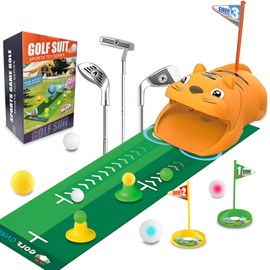 Mini Golf Set for Children, 21-Piece Outdoor Toy with 3 Retractable Golf Clubs, 8 Balls, Putting Mat, Mini Golf for Home, Indoor Outdoor Golf Case Toy for Boys and Girls (Orange)