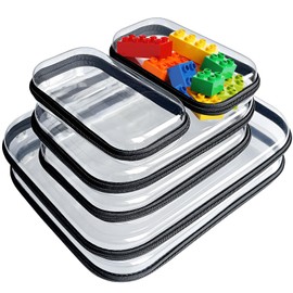 Conlunch Clear Zippered Hard Pouch Plastic Hard Shell Zipper Case Transparent Travel Makeup Bag Toiletry Bag for Travel Toy Storage (6PCS - S*2+M*2+L*2)