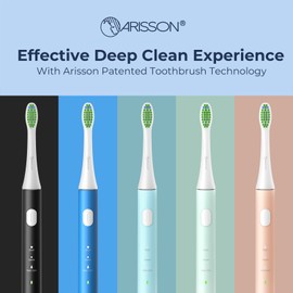 Arisson Sonic Electric Toothbrush for Adults and Kids with 4 Brush Heads, Type C Fast Charging, 40,000 VPM, 3 Mode with 2 Minutes Smart Timer, 1.6 Oz-White on Powder Blue