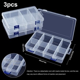 RAINPOP 3Pcs Clear Craft Storage Box, Adjustable Dividers 8 Grids Plastic Tiered Organiser Diamond Embroidery Box, DIY Art Craft Grids Accessories Storage Box for Beads, Jewellery, Arts and Crafts