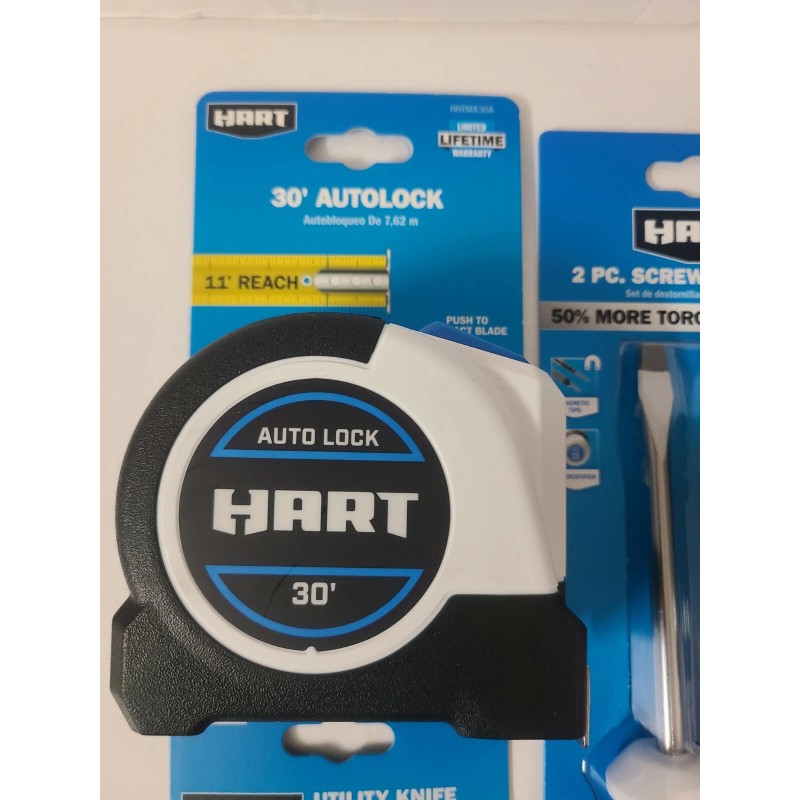 Hart Tool Bundle, 10" Pliers,2pc Screwdriver,30 Feet Autolock Tape,Knife,Ada