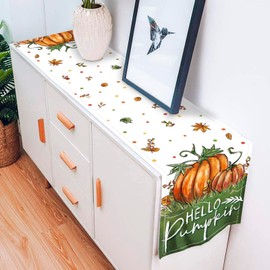 Baccessor Hello Pumpkin Fall Thanksgiving Table Runner Autumn Maple Leaf Polka Dots Kitchen Dinning Table Decoration for Farmhouse Rustic Holiday Home Party Indoor Outdoor 13x90 Inch