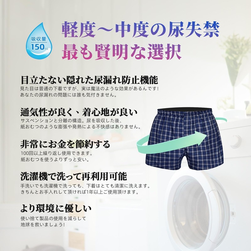 TIICHOO Men's Incontinence Pants, Safe Incontinence Trunks, Absorption Amount, 5.9