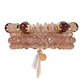 Bohemia Bracelets for Women Girls Vintage Stackable Beads Bracelets Charm Stretch Beach Jewelry, Crystal, no gemstone