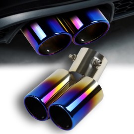 W-POWER, Universal, 2.5 Inch Inlet Exhaust Tip, Stainless Steel Curved Type Double Tube Car Vehicle Exhaust Muffler Steel Tail Pipe Fit Outside Tailpipes Diameter 1.5" to 2.25", Bolt-On (Burnt Blue)